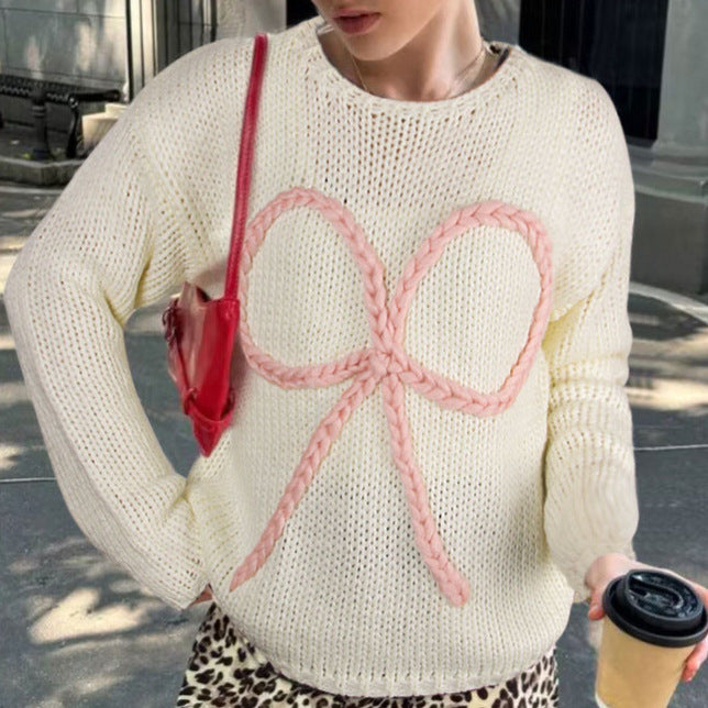 Damen Strickpullover Geflochtenes Schleifenmuster Eveloria - Eveloria