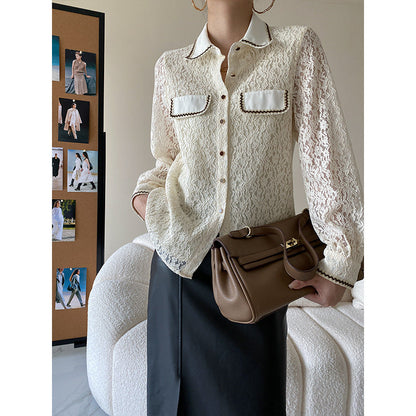Damen Spitzenbluse mit Kontrastdetails Eveloria