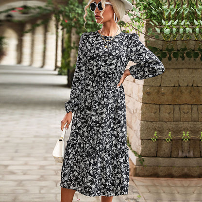 Damen Wickelkleid Midi Floralmuster Elastischer Gürtel Eveloria