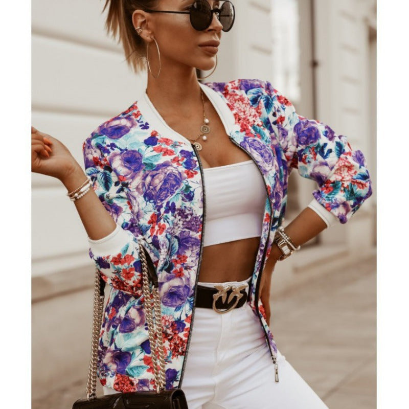 Damen Bomberjacke Floralmuster Bequem Eveloria