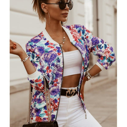 Damen Bomberjacke Floralmuster Bequem Eveloria