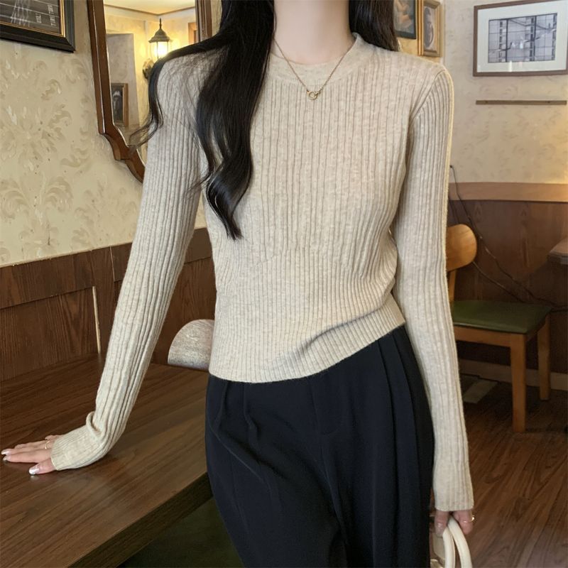 Damen Rippstrickpullover Verlängerte Ärmel Fein Eveloria
