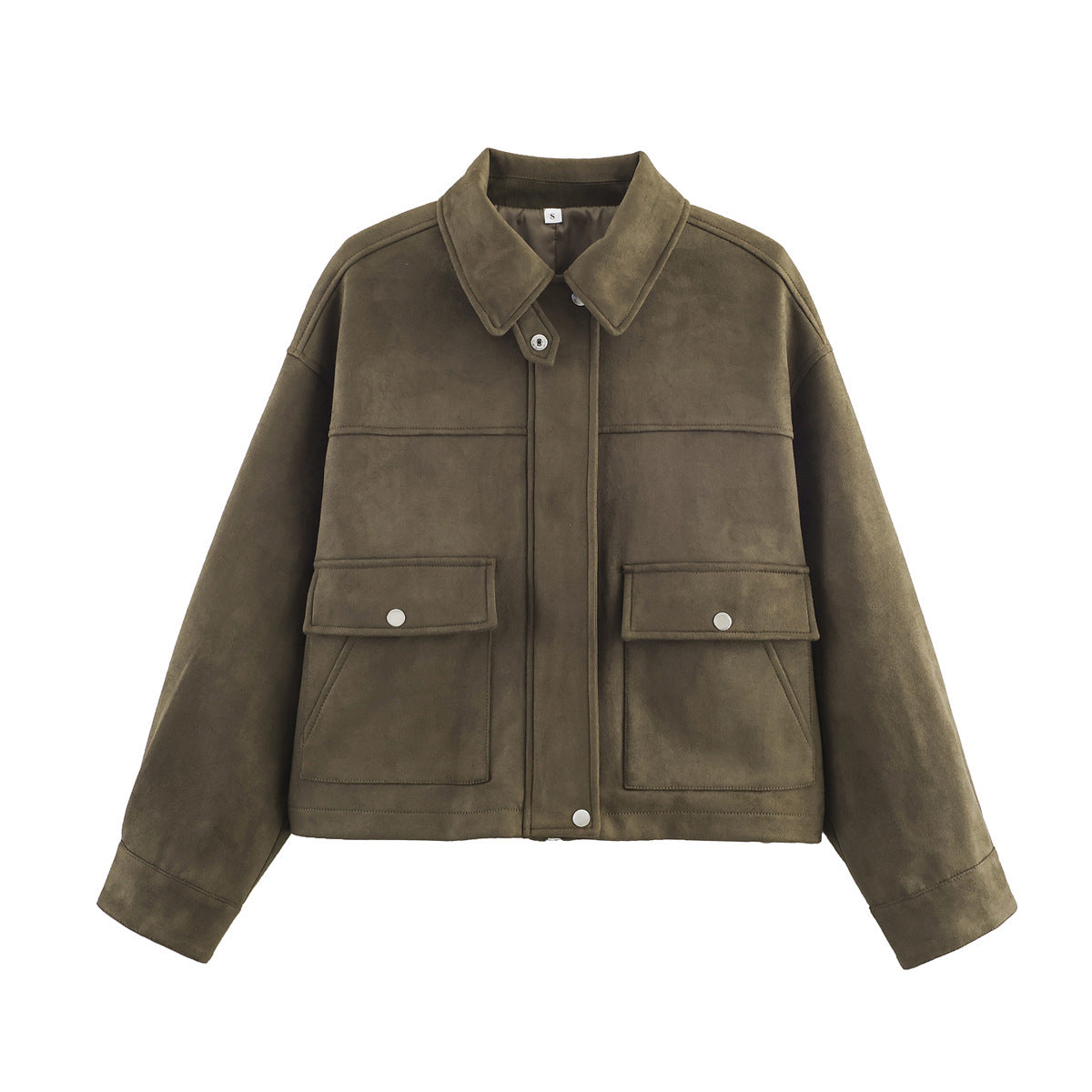 Damen Kurzjacke Kunstleder Weich Taschen Eveloria
