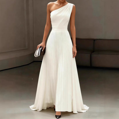 Damen Elegantes Schulterkleid Plissee Fließender Saum
