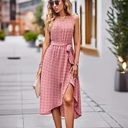 Damen Wickelkleid Glänzende Punkte Taillengürtel Eveloria