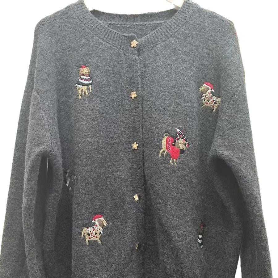 Damen Strickjacke Bunt Stickdesign Eleganter Schnitt