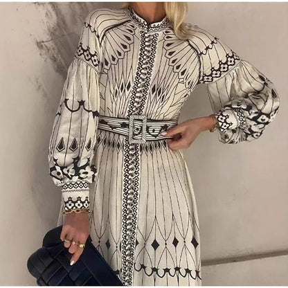Damen Hemdkleid Grafisches Muster Schwingende Ärmel Eveloria