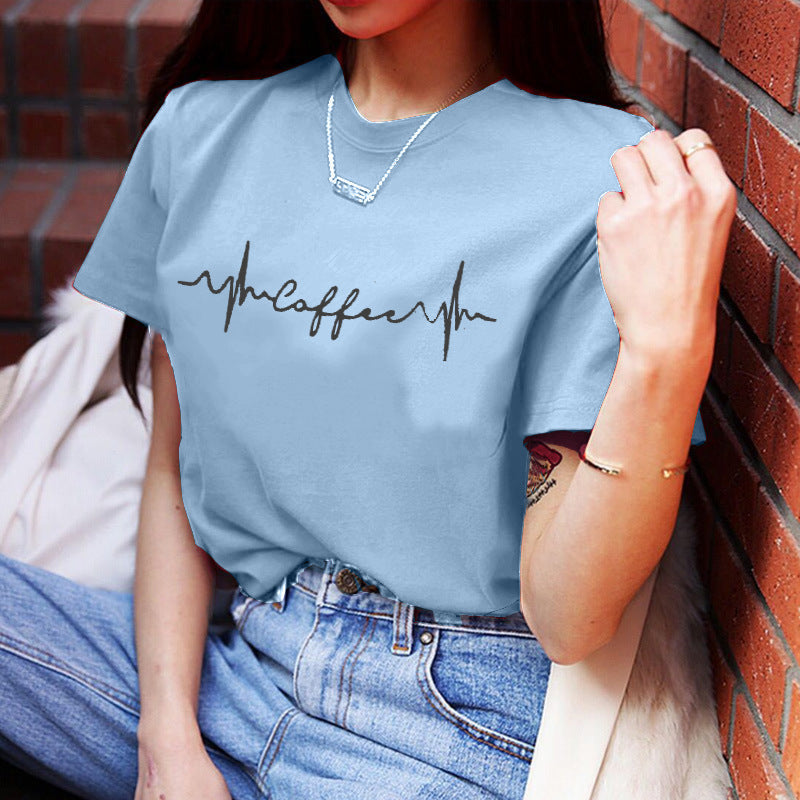 Damen T-Shirt Lässiger Schnitt Kreativer Schriftzug Weiss