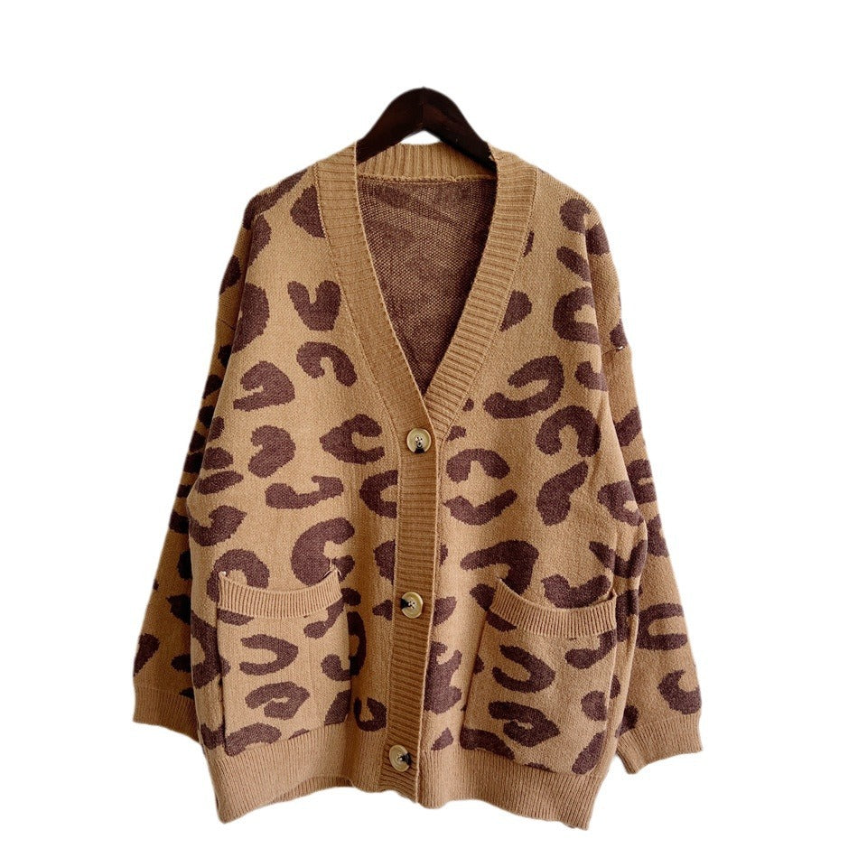 Damen Cardigan Lockere Ärmel Leo-Muster Eveloria