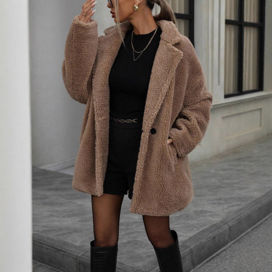 Damen Teddyjacke Kuscheljacke aus Plüschbezug