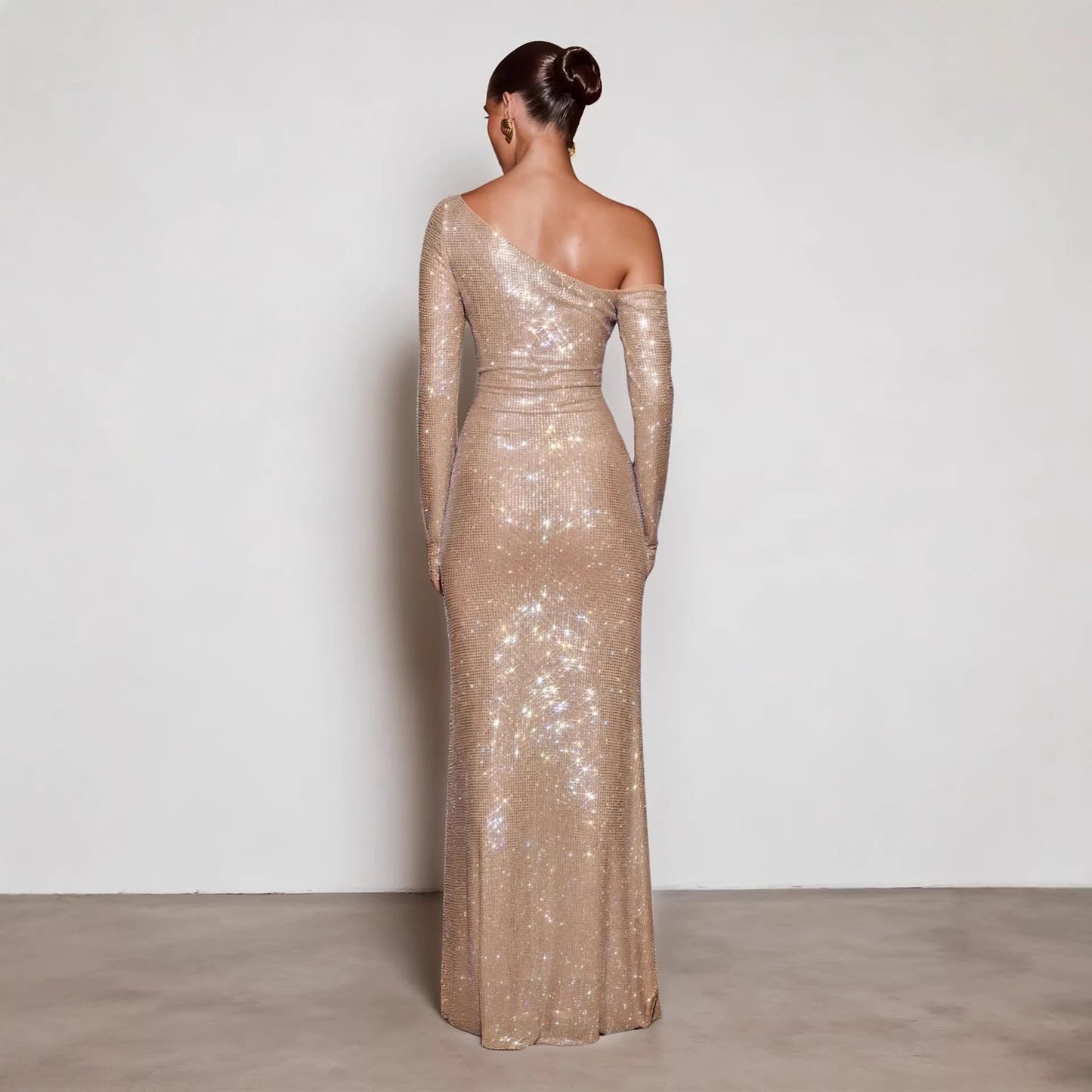 Damen Abendkleid mit Paillettenbesatz Asymmetrischer Ausschnitt