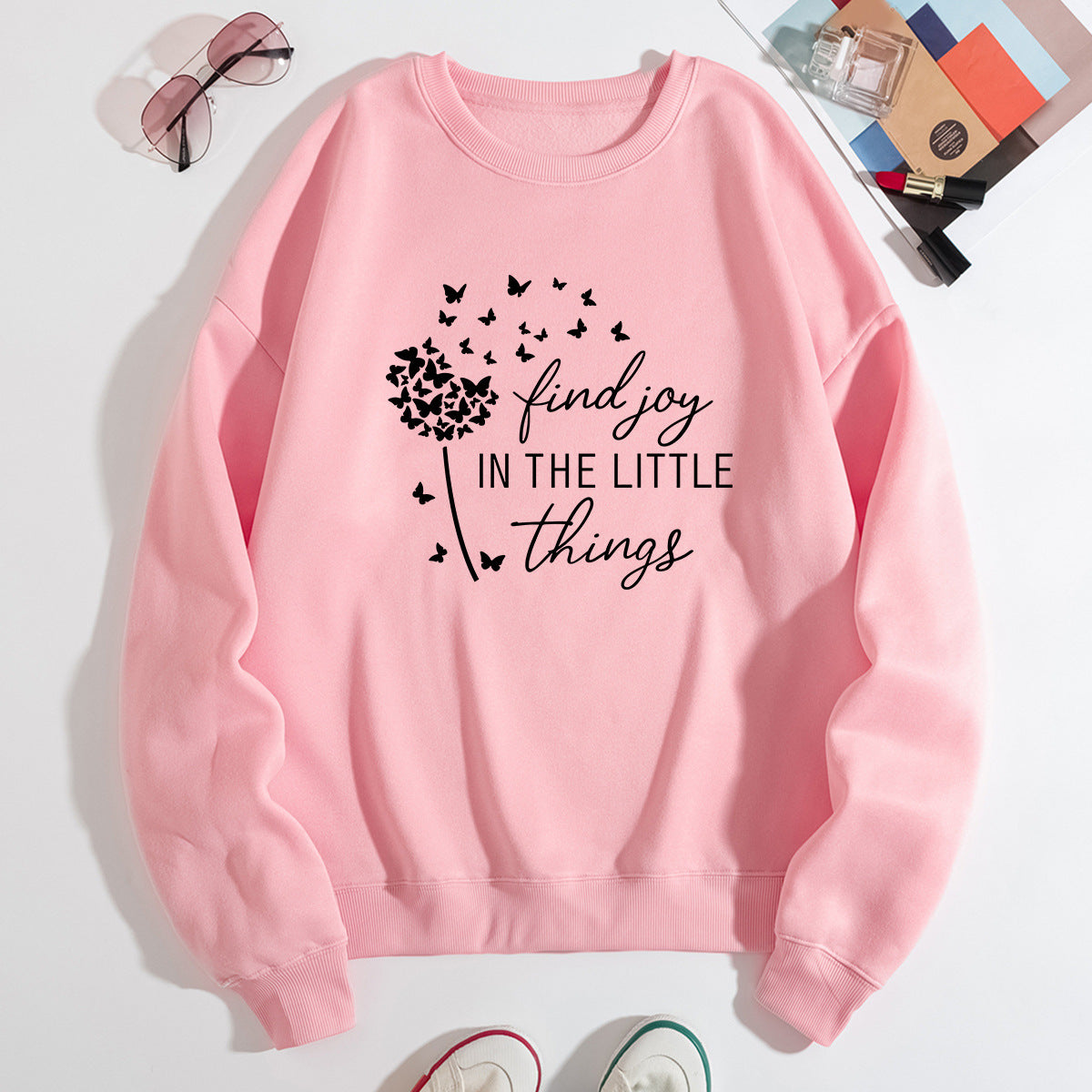 Damen Sweatshirt Floral Aufdruck Motivierender Spruch