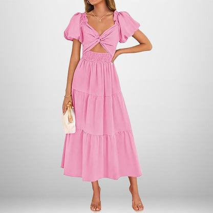 Damen Midi-Kleid Floralmuster Elastischer Taillengummi