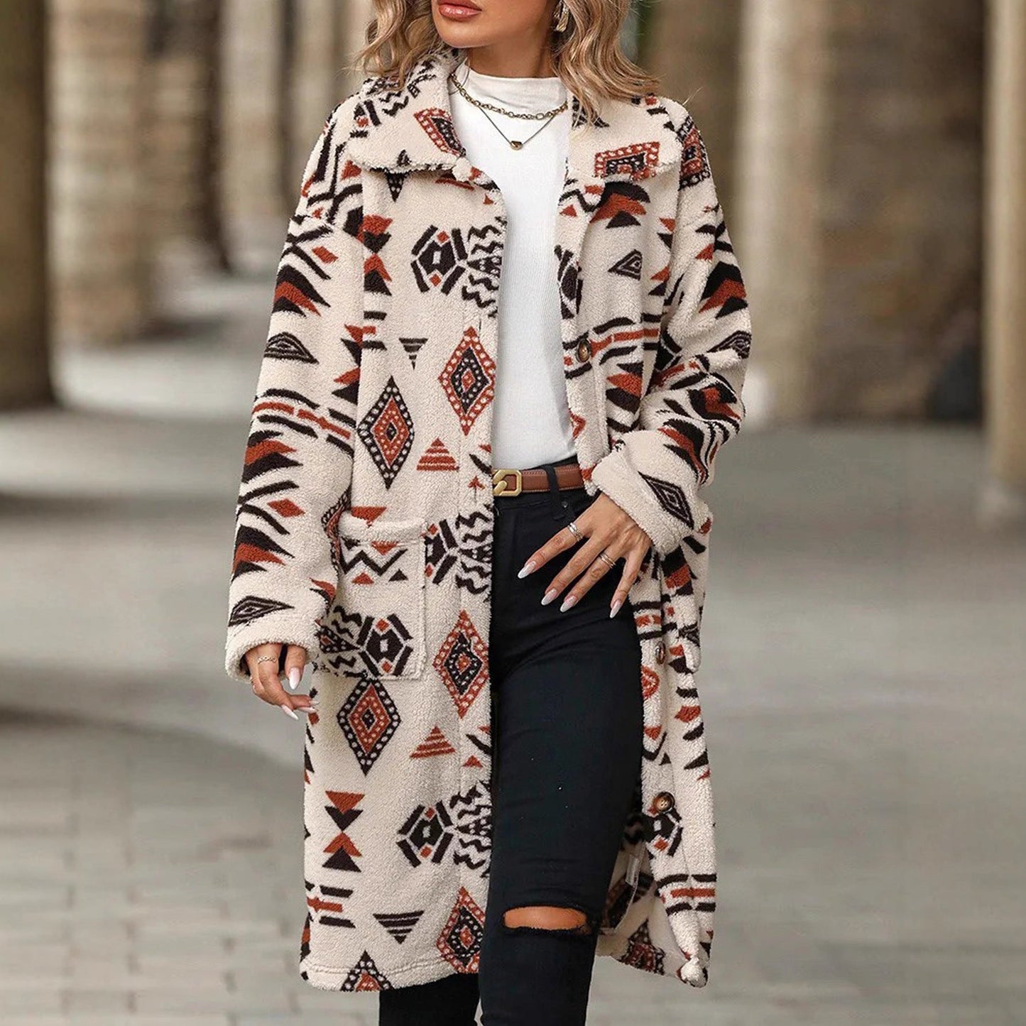 Damen Langarmjacke Geometrisches Muster Eveloria