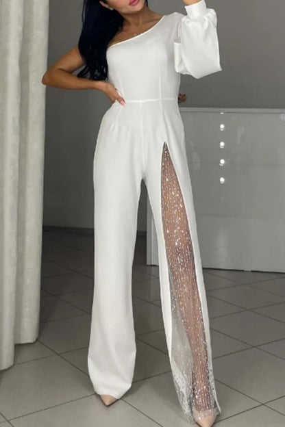 Damen Jumpsuit Elegant Transparenz-Details
