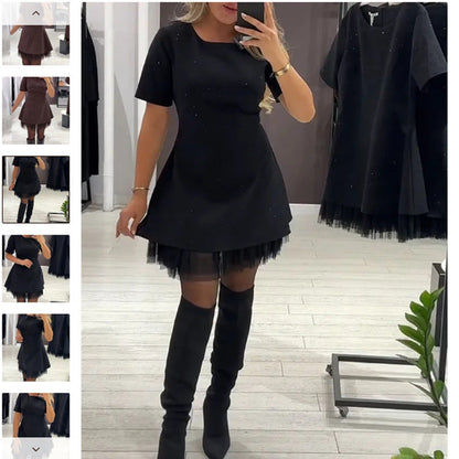 Damen Kleid mit Tüllsaum und schlichter Silhouette Eveloria