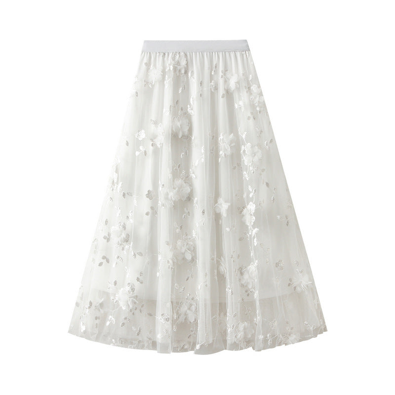 Damen Tüllrock Elastisch Floral Stickdetails