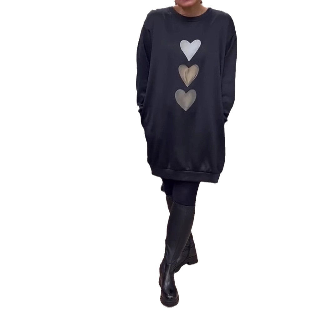 Damen Kapuzenshirt Herzmotive Lockere Passform