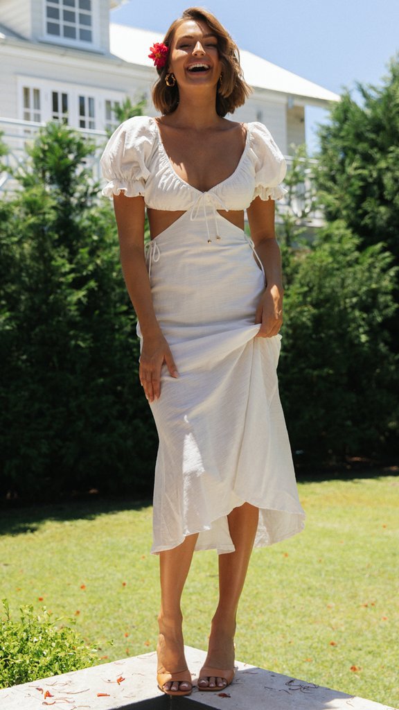 Damen Maxi Kleid Puffärmel Seidenlook