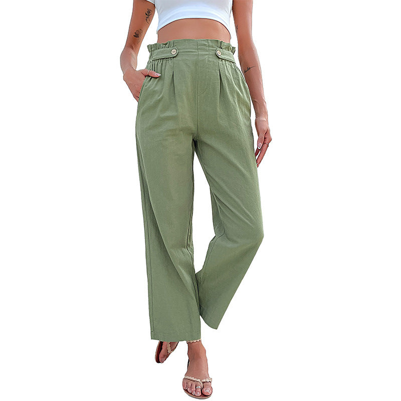 Damen Leinenhose Hohe Taille Dekorativ