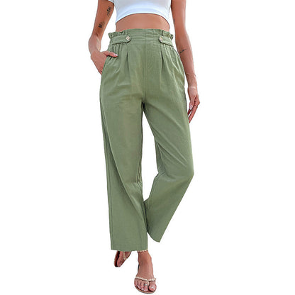 Damen Leinenhose Hohe Taille Dekorativ