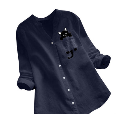 Damen Bluse mit Katzenmotiv Lustig Grün Eveloria