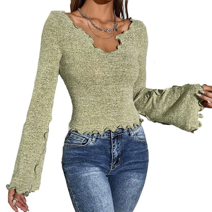 Damen Langarmshirt Welliger Saum Strukturmuster Eveloria
