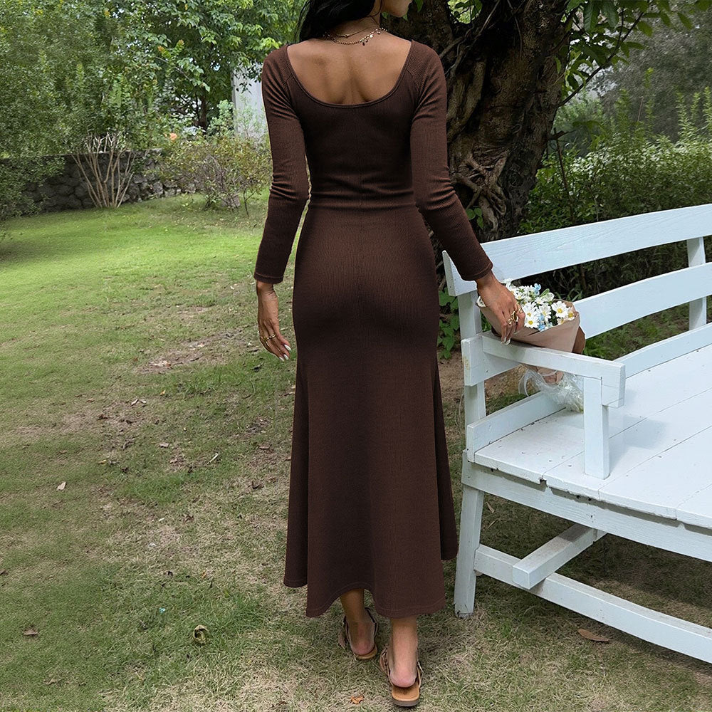 Damen Maxikleid Elegant Schnürdetail Figurbetonter Schnitt