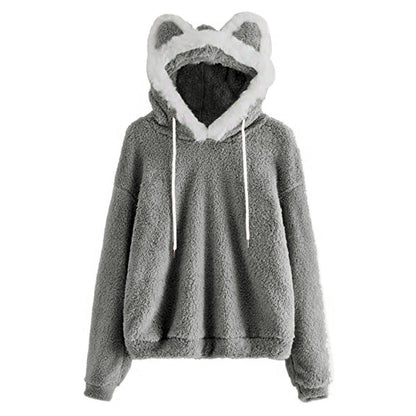 Damen Kapuzenpullover mit Katzenohren Weich Eveloria