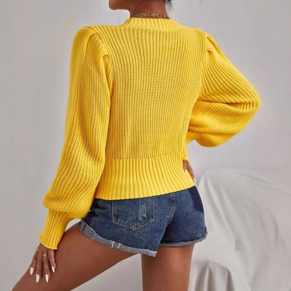 Damen Grobstrickpullover Voluminöse Ärmel Zopfmuster Eveloria