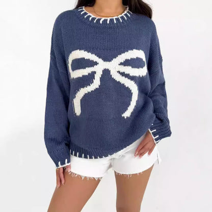 Damen Pullover Lässig Schleifenmuster Eveloria