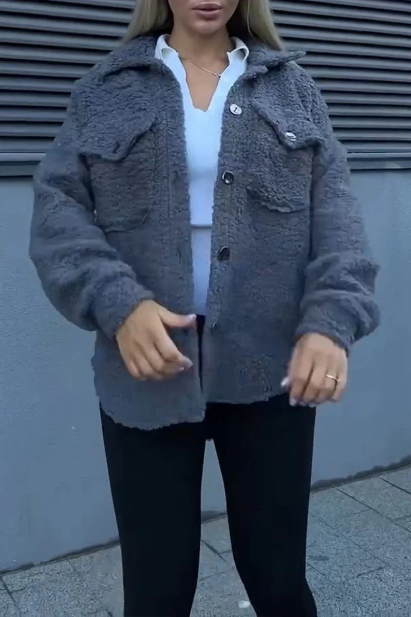 Damen Fleecejacke Lässig Mit Taschen Knopfdetails Eveloria