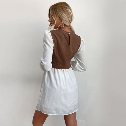 Damen Blusenkleid mit Kontrastärmeln Eveloria