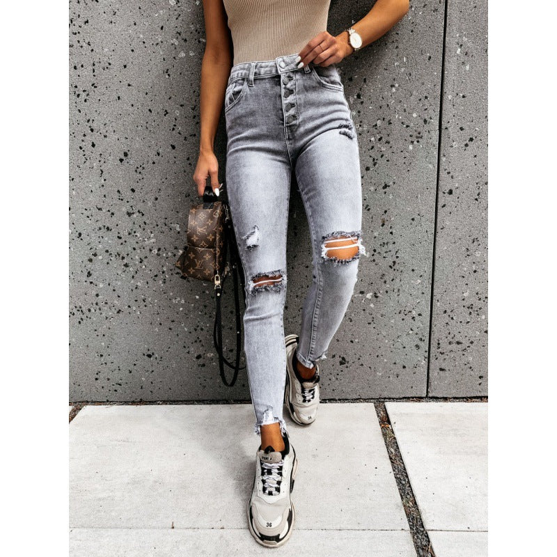 Damen High Waist Ripped Jeans aus Stretchdenim