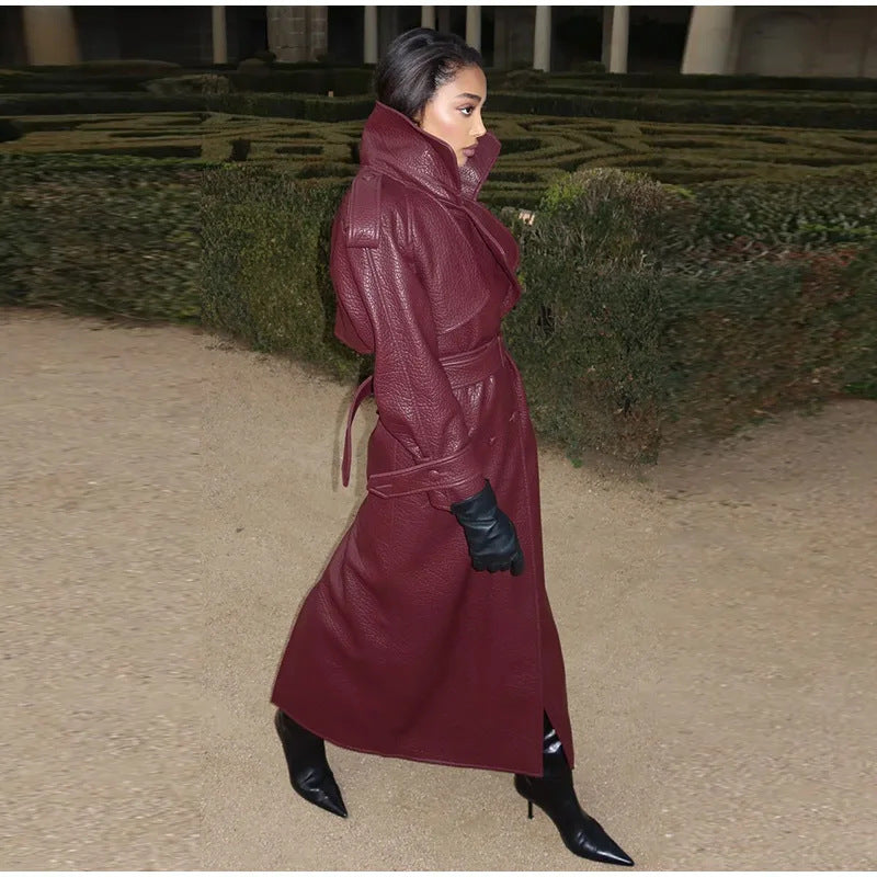 Damen Kunstleder-Trenchjacke Hochkragen Eveloria