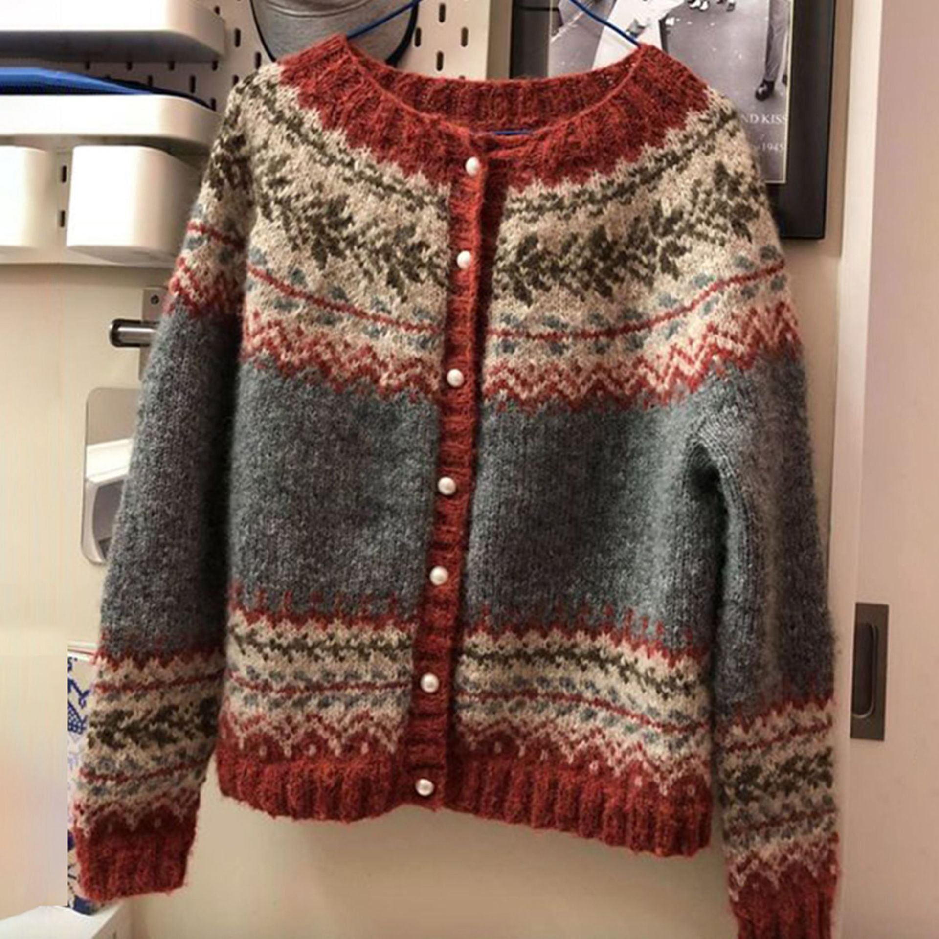 Damen Strickjacke Warme Winterjacke Mit Knöpfen - Eveloria