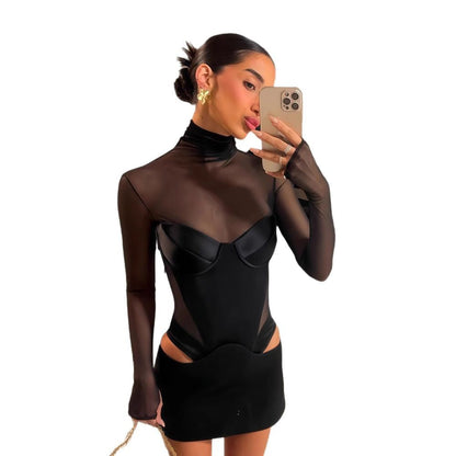 Damenkleid Figurbetont mit transparenten Einsätzen und Rauten-Cutouts