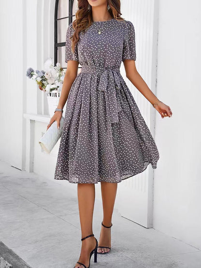 Damen Midikleid mit Punktedesign und Taillengürtel