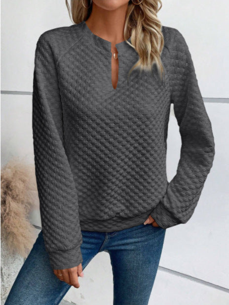 Damen Sweatshirt Strukturiertes Steppdesign Modischer Ausschnitt Grau