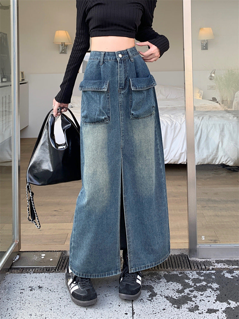 Damen Jeansrock Lang Größe Mit Taschen Eveloria