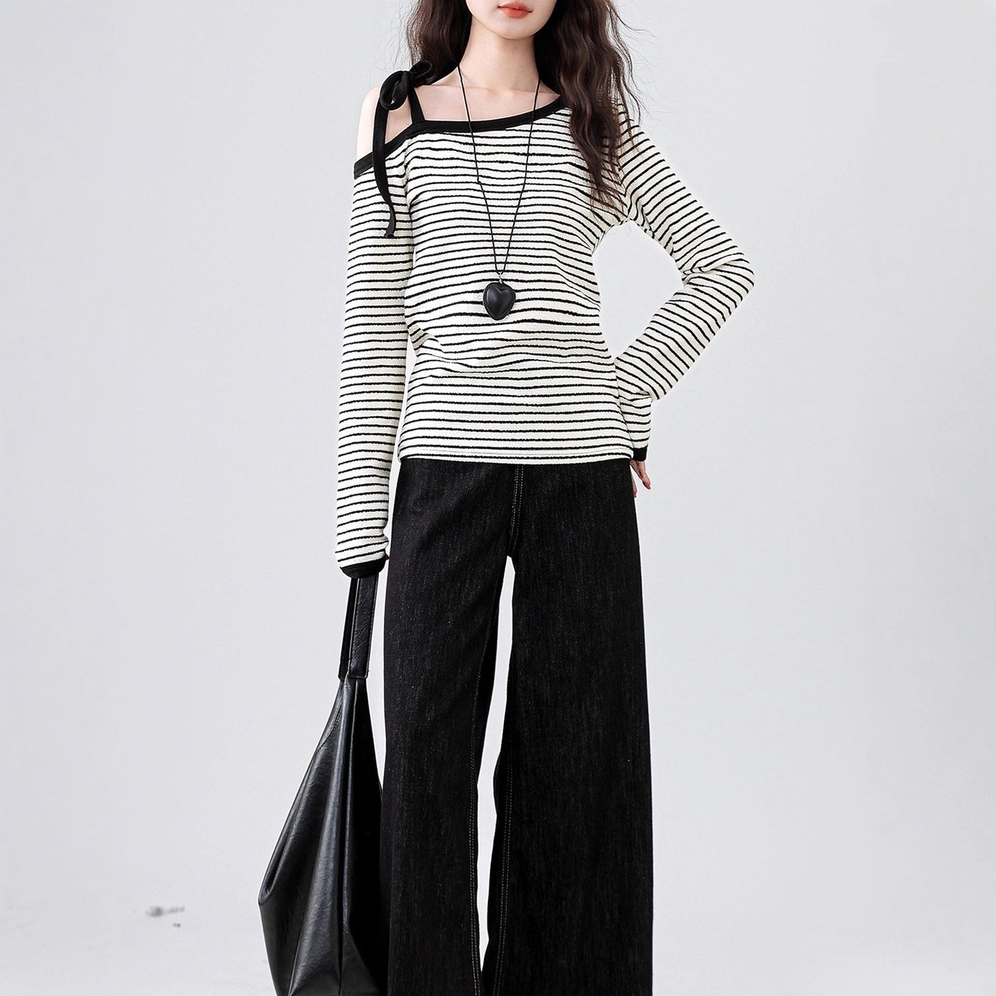 Damen Oberteil Off-Shoulder Streifen Design