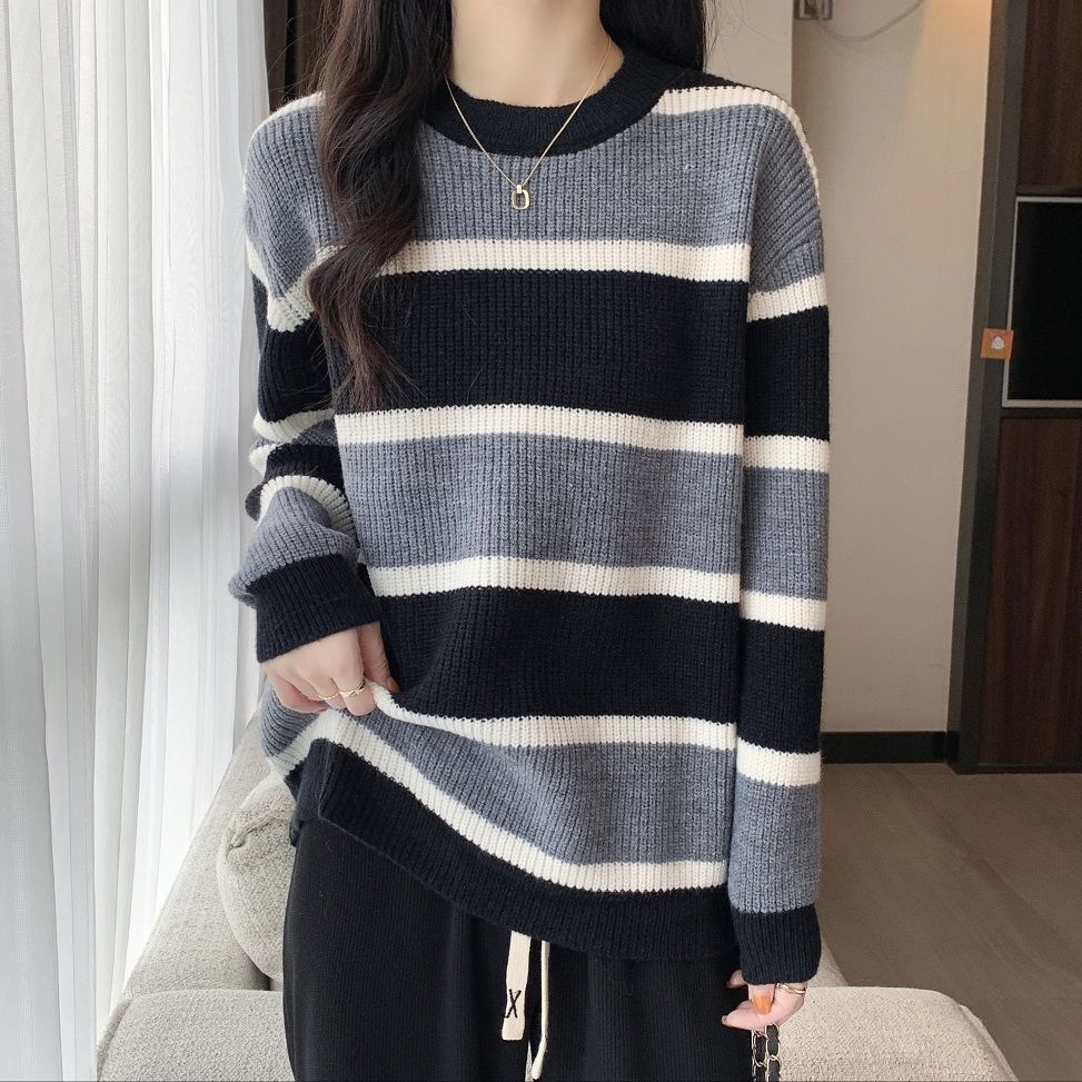 Damen Pullover Farbenfrohes Streifenmuster Eveloria