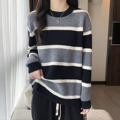 Damen Pullover Farbenfrohes Streifenmuster Eveloria