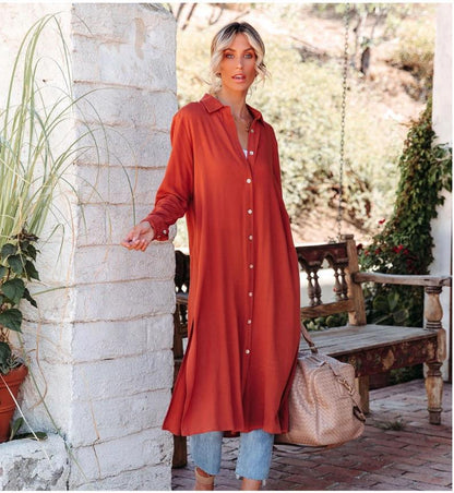 Eveloria Damen Hemdblusenkleid mit Knöpfen und Schlitz