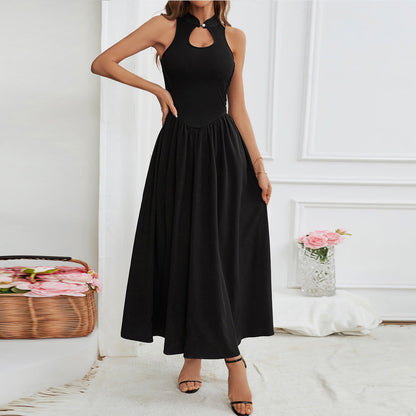 Damen Maxikleid Schlüssel-Ausschnitt Fließend Schwarz Eveloria - Eveloria