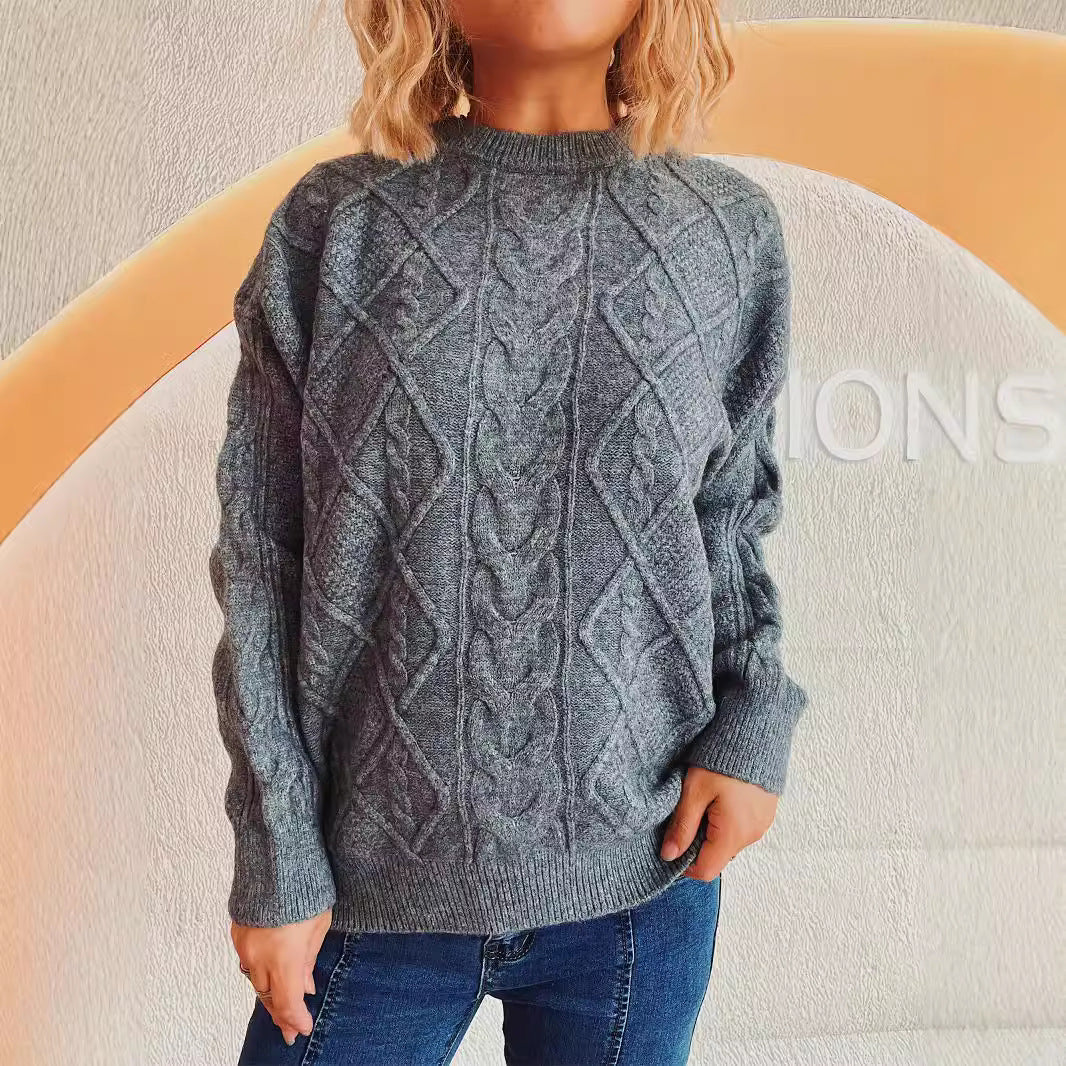 Damen Strickpullover Grobstruktur Zopf-Design Eveloria