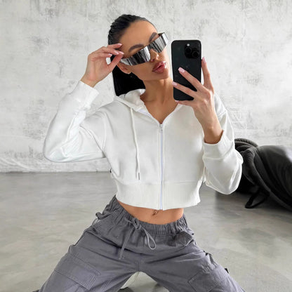 Damen Cropped Hoodie Sportlich mit Kängurutasche und weiten Ärmeln - Eveloria