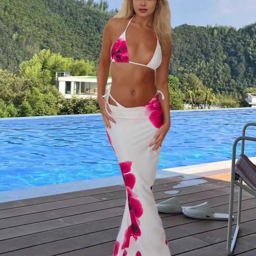 Damen Bikini-Set Florales Design mit Wickeltuch