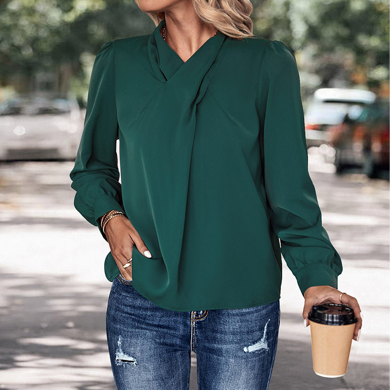 Damen Bluse Stehkragen Puffärmel Elegante Bluse