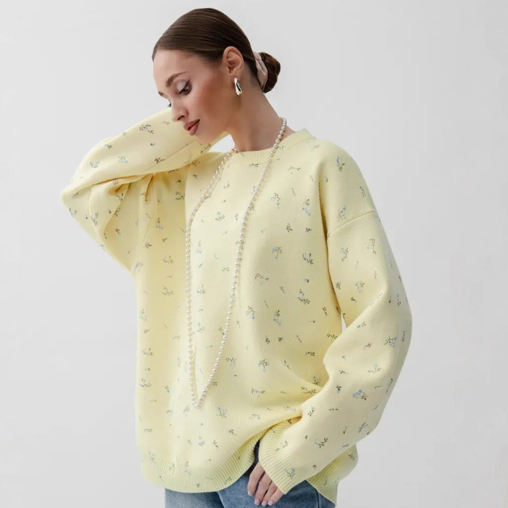 Damen Sweatpullover Oversized Floralmuster Grün Eveloria - Eveloria